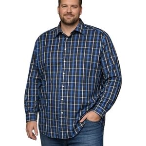 Roundtree & Yorke Men's TravelSmart Blue and Brown Plaid Shirt Sz 2X